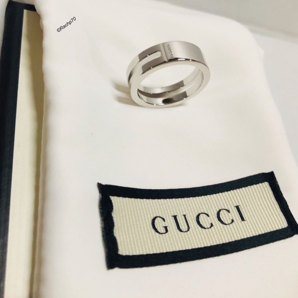 New Authentic Gucci Trademark Ring w/ Cut-Out Band - Picture 6 of 8